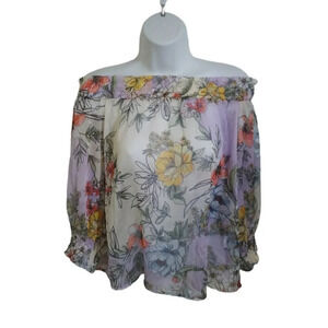 Italian Off-The-Shoulder  Sheer Floral Blouse, S